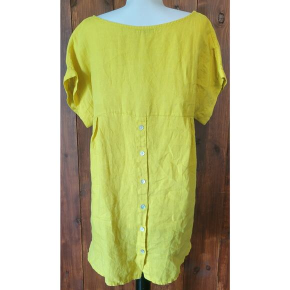 Terzo Millennio Women Small Yellow Linen Blouse Shell Button Back Made in Italy - Picture 6 of 10